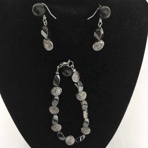 Hematite & Silver Sun Disc Bracelet & Earrings